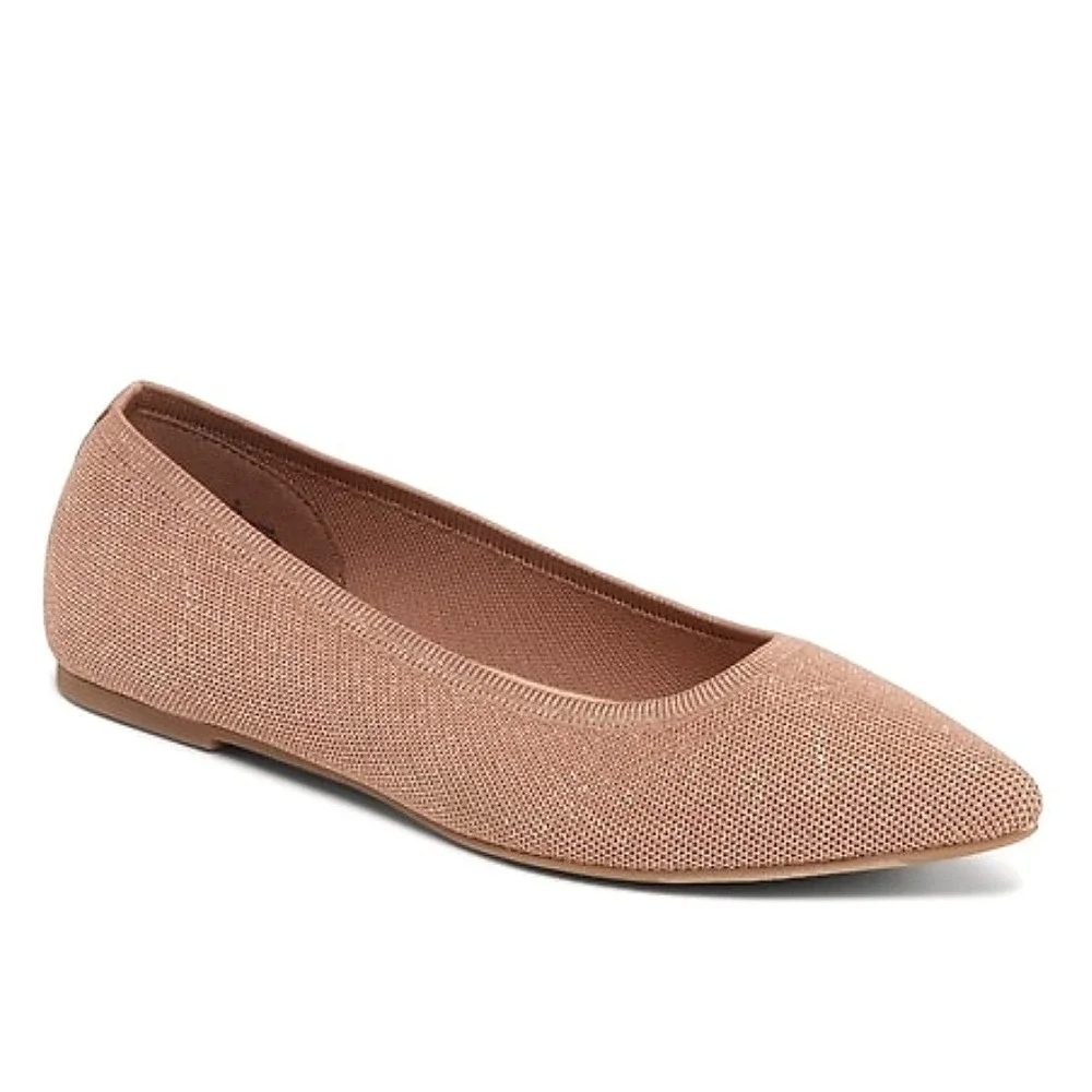 NWT Old Navy Textured Knit Pointy Toe Ballet Flats in Cocoa Fawn Metallic Size 8 - Picture 1 of 13